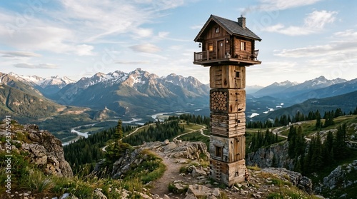 Solitary Watchtower Cabin Overlooking Mountain Valley