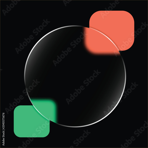 Glass Circle and Square Shapes on Black Background