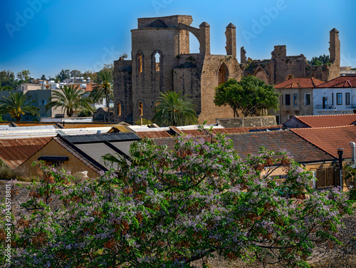 Sinan Pasha Mosque with ruins of the former St. Peter and Paul Cathedral in Famagusta in the Turkish part of the island of Cyprus