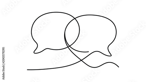 Continuous line drawing of two speech bubbles.
