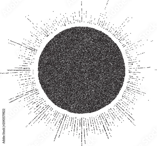 Sunburst y2k brutalist stipple graphic, Eclipse retro halftone vector transparent png isolated, Cosmic sun 2000s photocopy grunge tattoo design