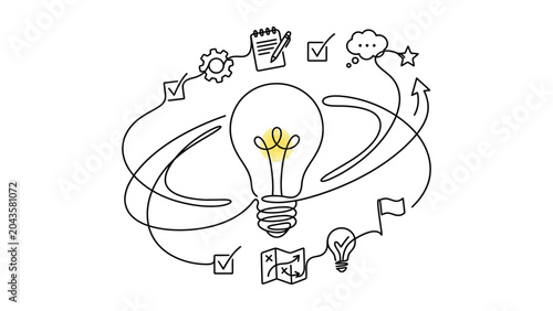 continuous line drawing  Creative idea and innovation concept.