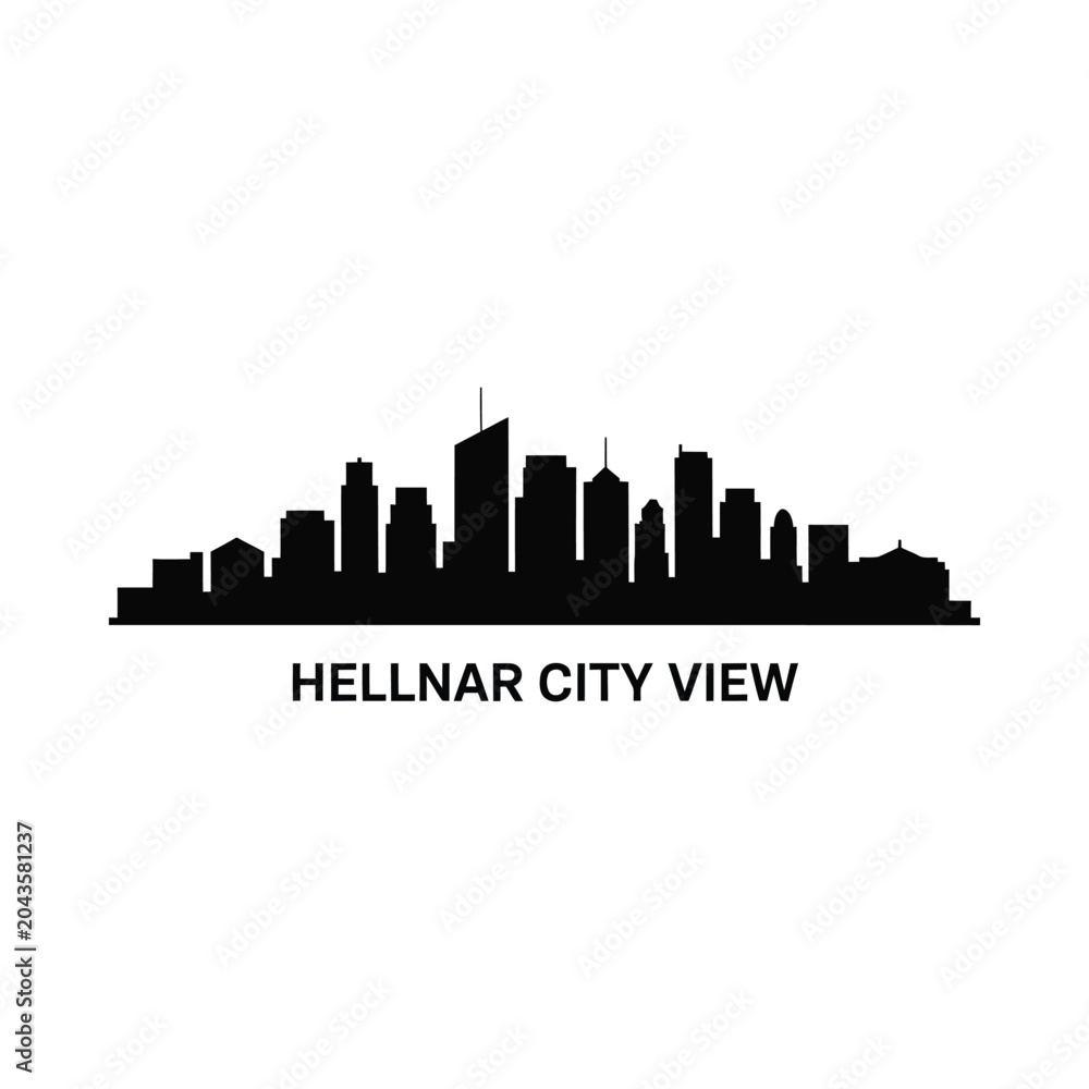 Fototapeta premium Cityscape Silhouette On White Background Architectural Urban Profile