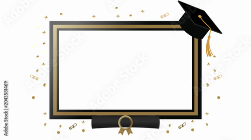 Graduation certificate frame with mortarboard diploma academic