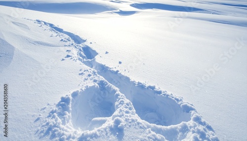 Footprints in the snow - A winter landscape with human traces.