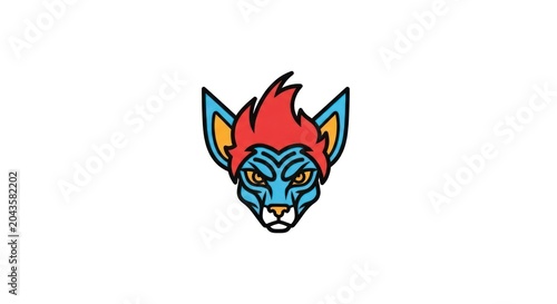 Colorful cartoon cat head logo design.