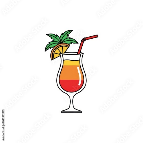 Colorful Cocktail Drink with Straw.