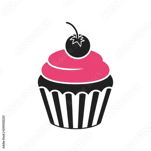 Colorful cupcake with pink frosting topping.
