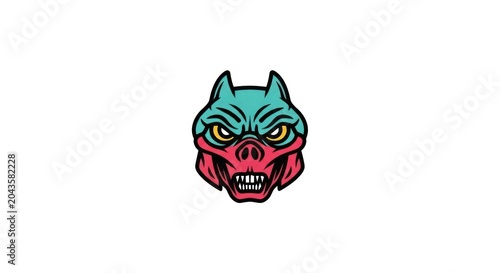 Colorful cartoon wolf head illustration.
