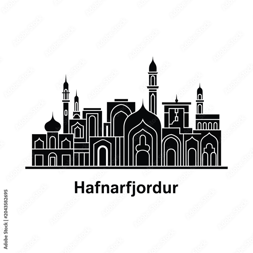 Obraz premium hafnarfjordur skyline silhouette on white background cityscape