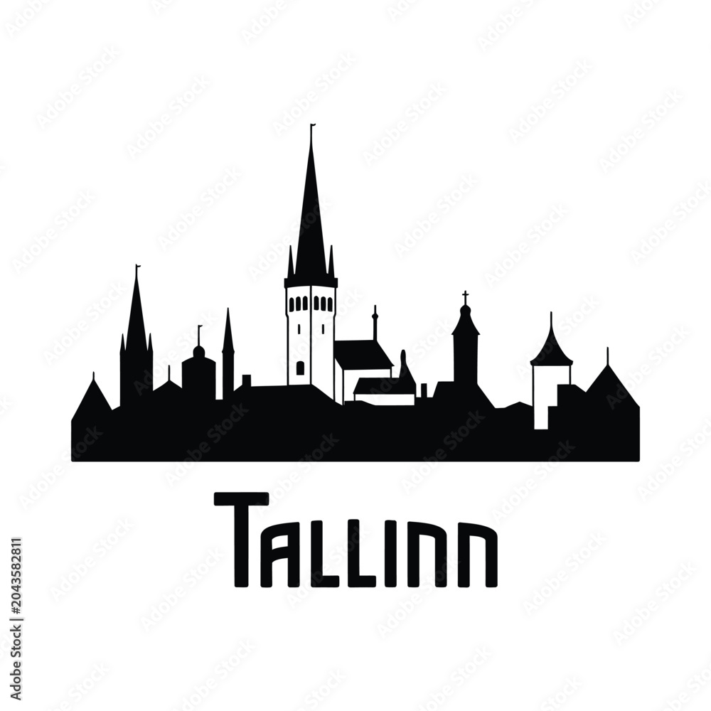 Naklejka premium tallinn skyline silhouette on white background cityscape