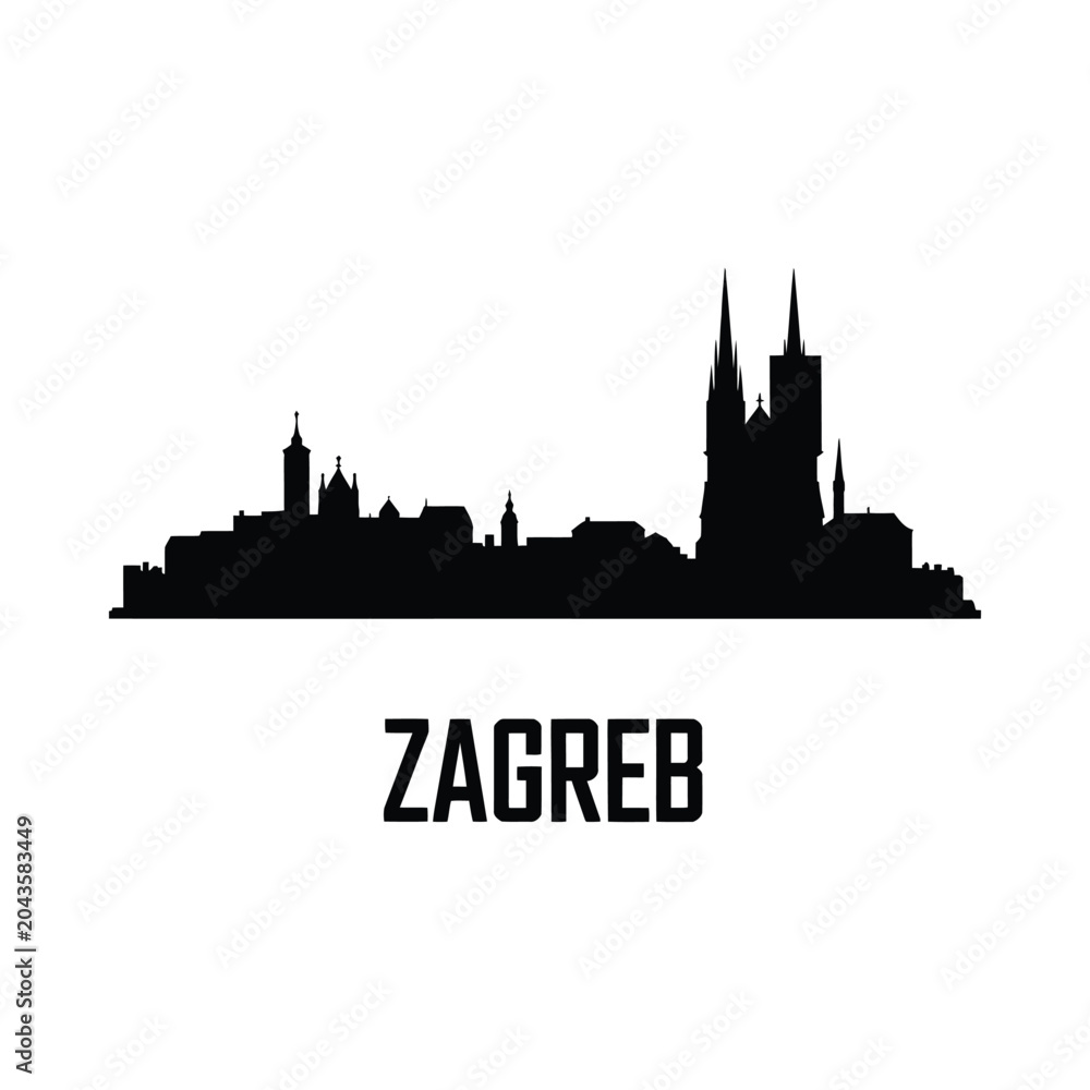 Naklejka premium zagreb city skyline silhouette architecture buildings spires