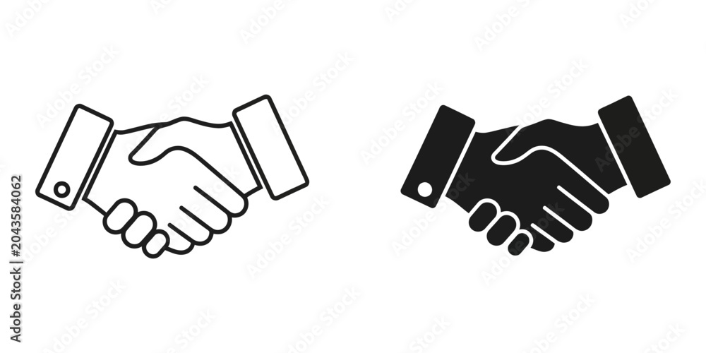 Obraz premium Business handshake icon in outline and solid black for partnership and agreement concepts