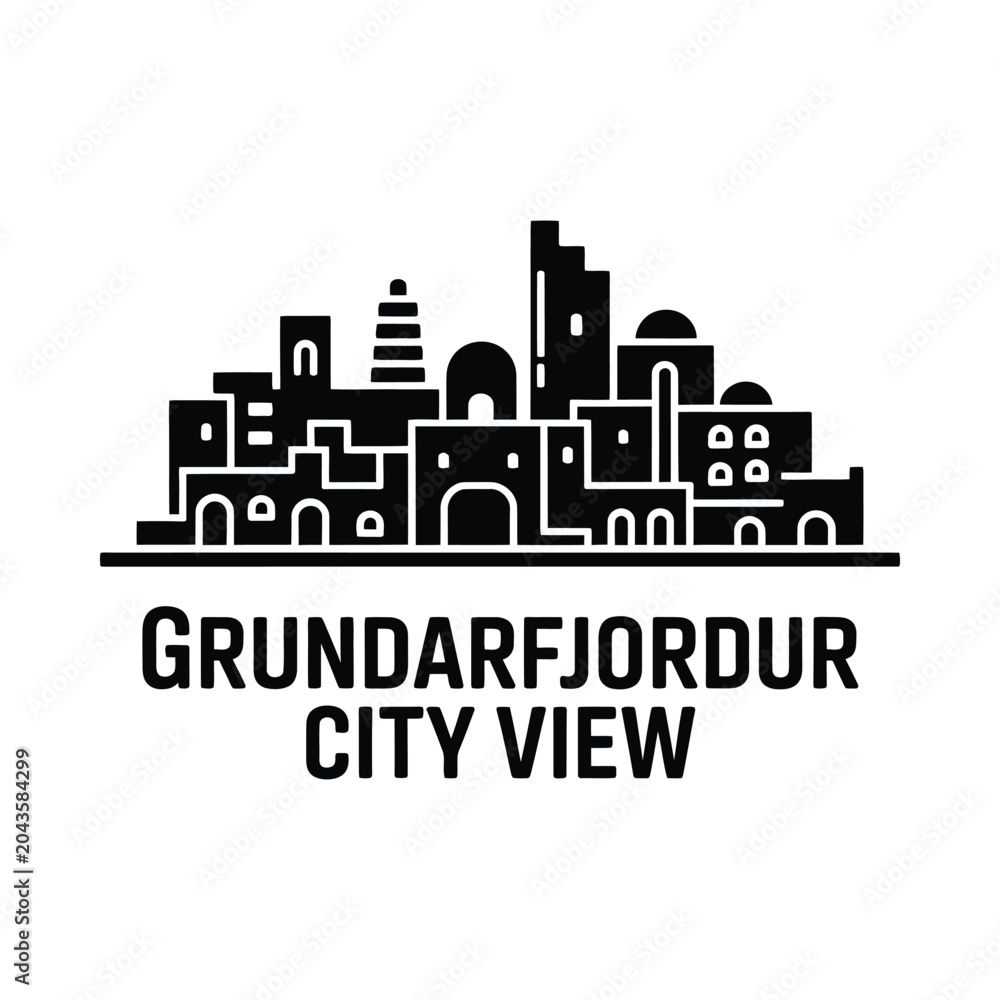 Obraz premium grundarfjordur city view silhouette on white background