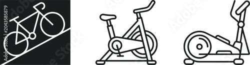 Fotografía Cardio Fitness Equipment Icon Set Featuring Cycling Slope Stationary Exercise Bi