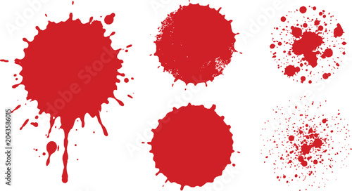 Quadro su tela Set of bold red ink splatter shapes and isolated artistic paint splashes with sp