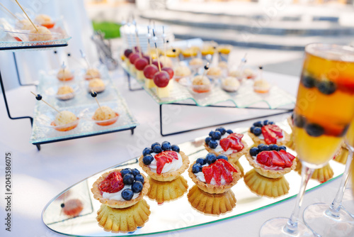 Gourmet fruit tartlets and appetizers at a reception
