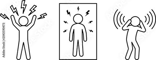 Photos Stress and Sensory Overload Icon Set Depicting Panic Attacks, Claustrophobia, an