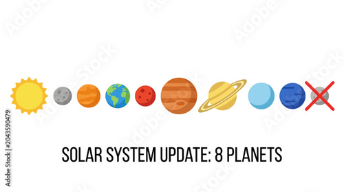 Bild auf Leinwand Illustration of the solar system showing the sun and eight planets with Pluto crossed out