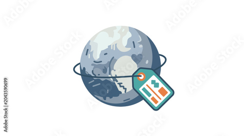 Εκτύπωση καμβά A stylized illustration of planet Earth wrapped in a string with a retail price tag attached
