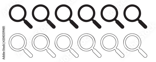 Foto Search magnifier symbols featuring thick bold outlines and light thin stroke lines for interfaces