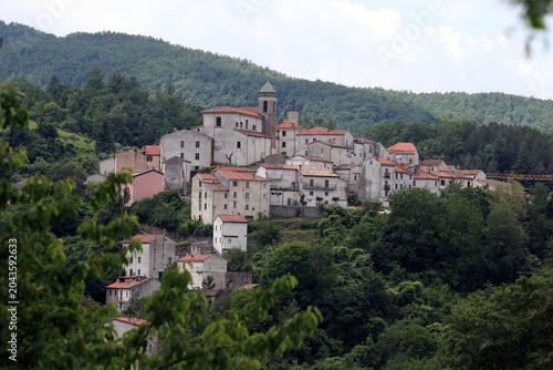 Scenic view of Castel del Giudice, a picturesque traditional village surrounded by green hills in Molise, Italy