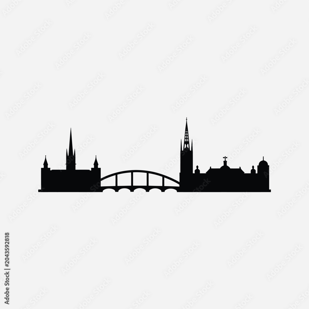 Naklejka premium city skyline silhouette on white background architecture