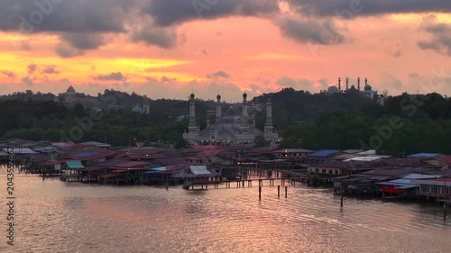 Bandar Seri Begawan, the capital city of Brunei Darussalam in evening. Tiny Sultanate in South East Asia, Borneo Island.