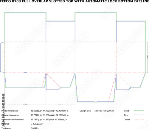 Technical CAD diagram showing full overlap slotted top with automatic lock engineering-diagrams product-design prototyping manufacturing-blueprint technical-drawing