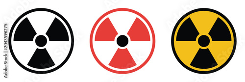 Photos Radiation Warning Symbols, Nuclear Hazard Trefoil Icons, Radioactive Danger Signs, Industrial Safety Vector Illustration