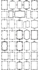 A collection of 35 ornate, empty picture frames