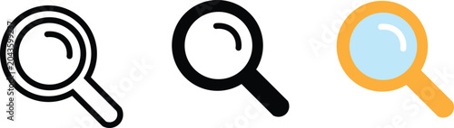 Bild auf Leinwand Three magnifying glass icons in different styles on white background for search