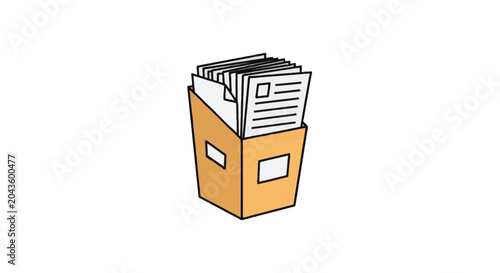Orange office document holder filled with business papers and files