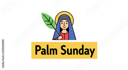 Palm Sunday Celebration with Character Holding Palm Branch