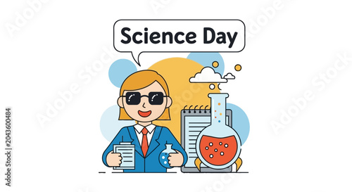 Young scientist with laboratory equipment for Science Day celebration