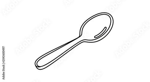 Minimalist Black and White Line Art Spoon Isolated on White