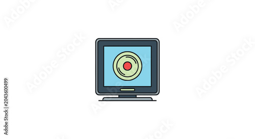 Desktop monitor displaying a recording disc icon