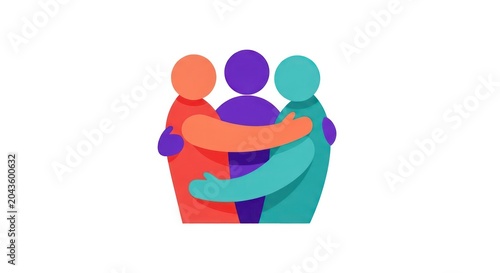 Diverse people hugging each other.