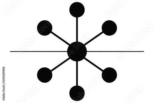 Bild auf Leinwand Abstract hub and spoke diagram illustrating a central point connected to six out