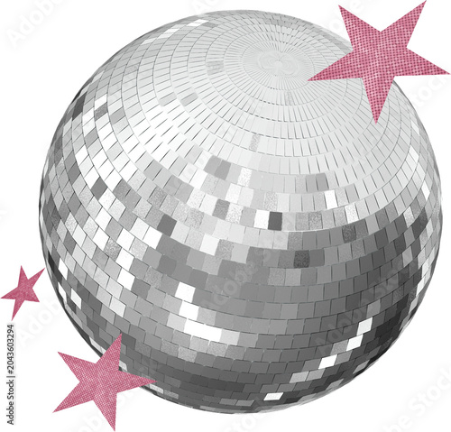 Retro Silver Disco Ball with Pink Glitter Stars