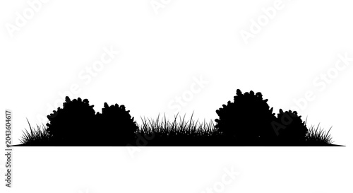 Canvas Print CAD tree lines Black silhouette landscape, grassy field, bushy trees, vector sce