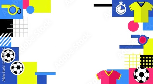 Sport background in modern geometric style with footballs and jerseys, for banners.