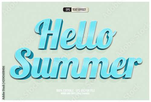 Hello Summer Retro 3D Text Effect Editable Vector Template
