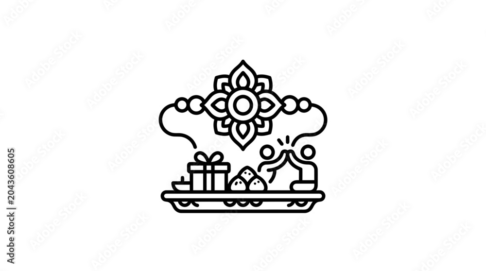 Naklejka premium A minimalist line art icon depicting the Raksha Bandhan festival celebration.