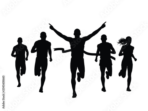 Cuadro en lienzo group of runners crossing finish line silhouette race athletes competition black