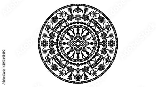 Intricate circular mandala pattern with ornate floral and geometric decorative elements.
