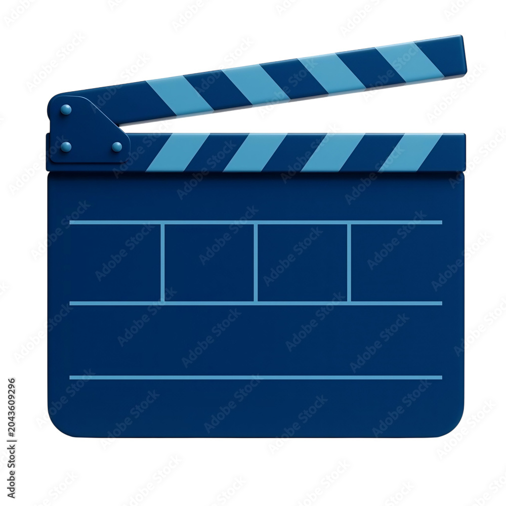 Fototapeta premium blue striped film clapperboard isolated on transparent background symbolizing movie production industry creative filmmaking tool cinematic scene marker audio video synchronization equipment