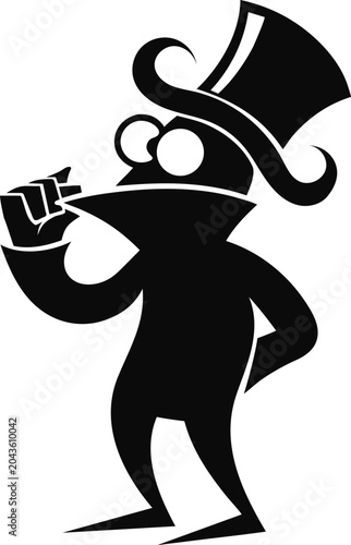 Spy character silhouette wearing a top hat and trench coat