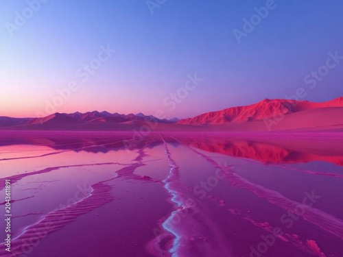 Pink Salt Flat Reflection at Sunset