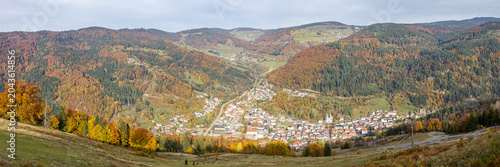 Quadro su tela Todtnau city in the Black Forest panorama in autumn in Todtnau, Germany